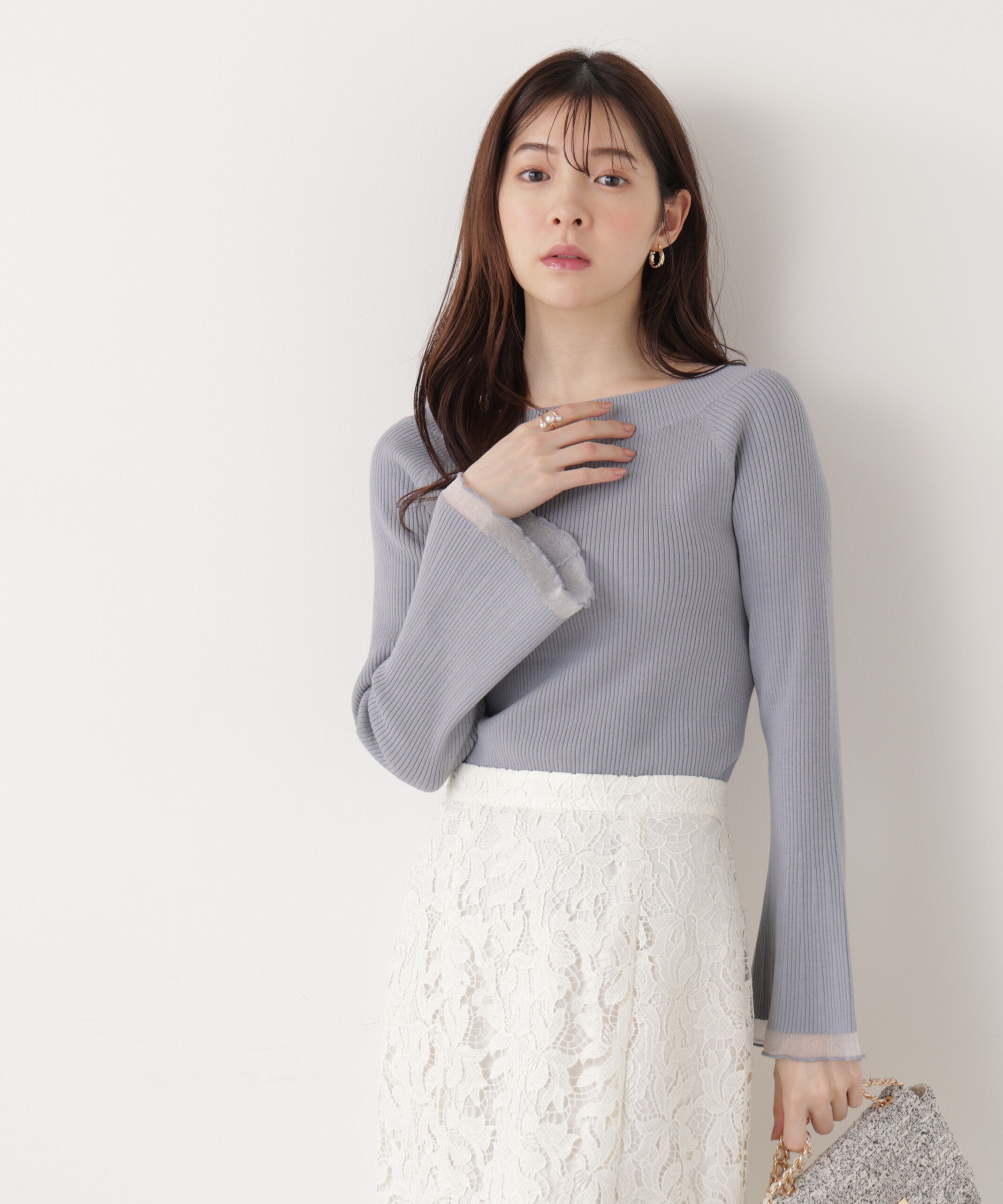 PROPORTION BODY DRESSING「シアー切り替えボートネックニット　26SS」|ニット・セーター|