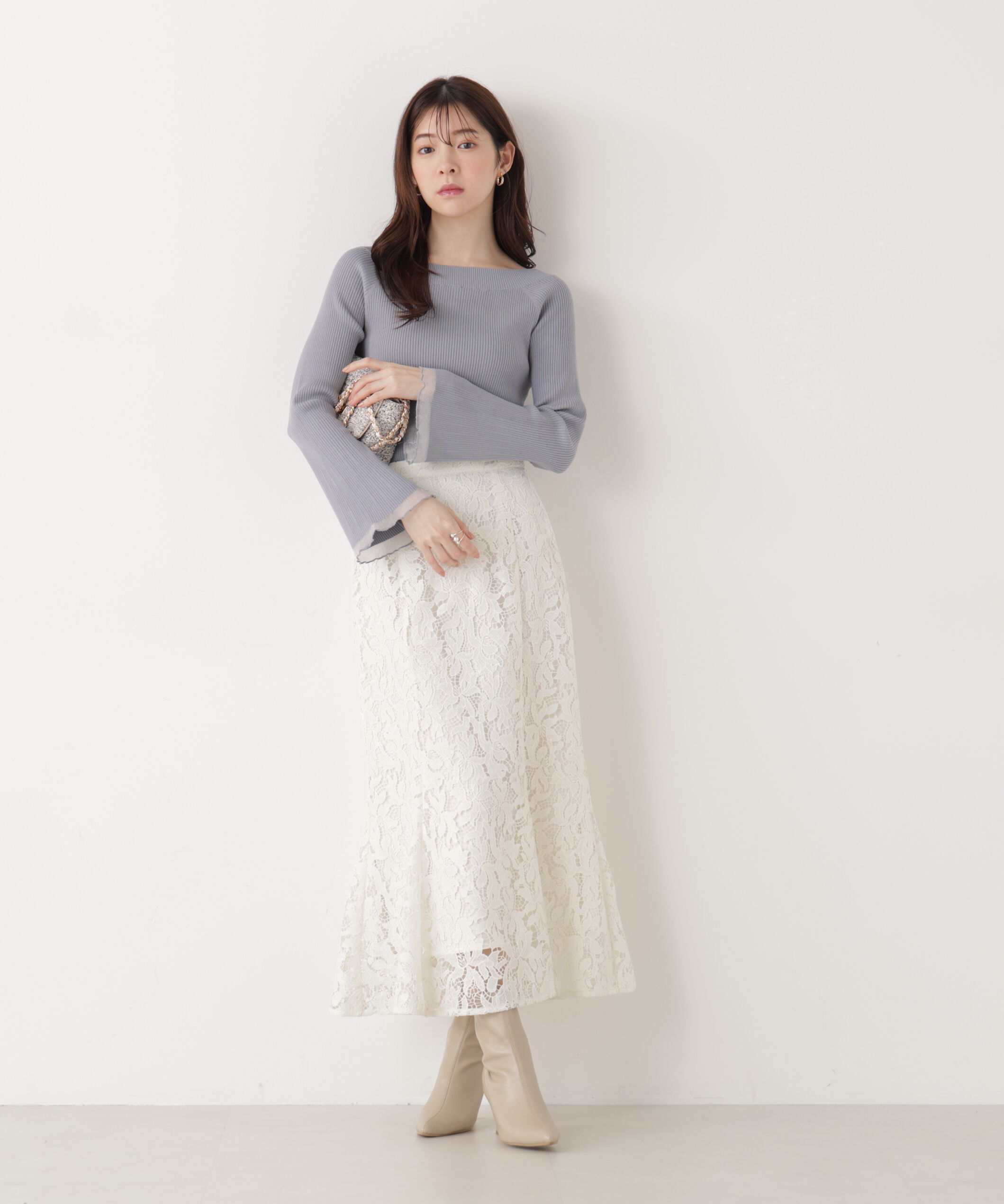 PROPORTION BODY DRESSING「シアー切り替えボートネックニット　26SS」|ニット・セーター|