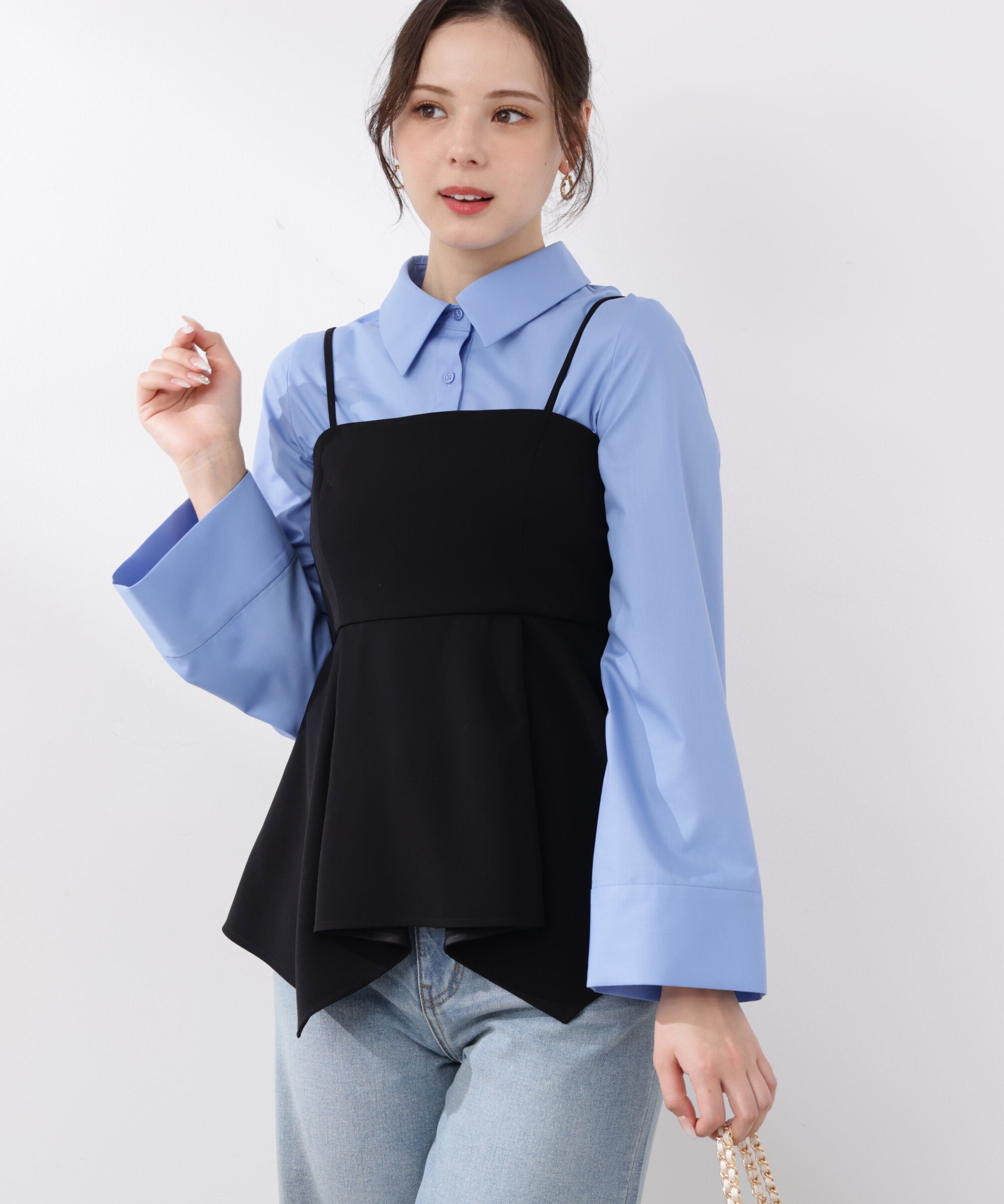 PROPORTION BODY DRESSING「〈a/mie〉フレアースリーブシャツ　26SS」|シャツ・ブラウス|ブルー