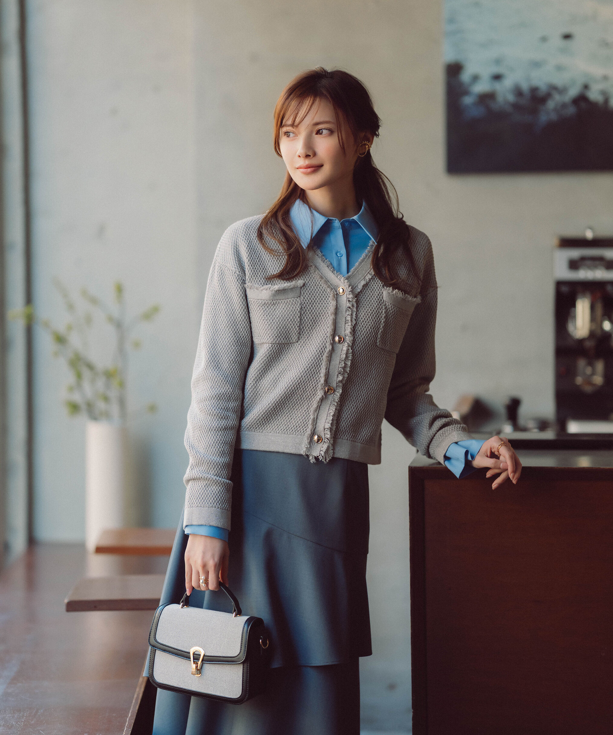 PROPORTION BODY DRESSING「ラメ透かしニットジャケット　26SS」|ニット・セーター|グレー