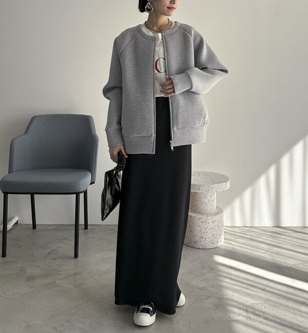 Doux archives「Ｗ　ＺＩＰボンディングノーカラーブルゾン」|Tシャツ・カットソー|