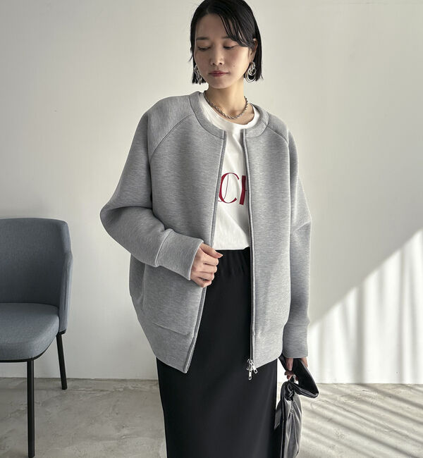 Doux archives「Ｗ　ＺＩＰボンディングノーカラーブルゾン」|Tシャツ・カットソー|