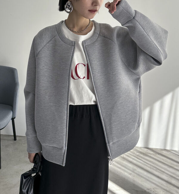 Doux archives「Ｗ　ＺＩＰボンディングノーカラーブルゾン」|Tシャツ・カットソー|