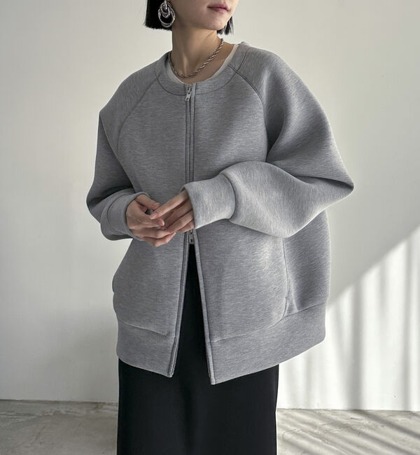 Doux archives「Ｗ　ＺＩＰボンディングノーカラーブルゾン」|Tシャツ・カットソー|
