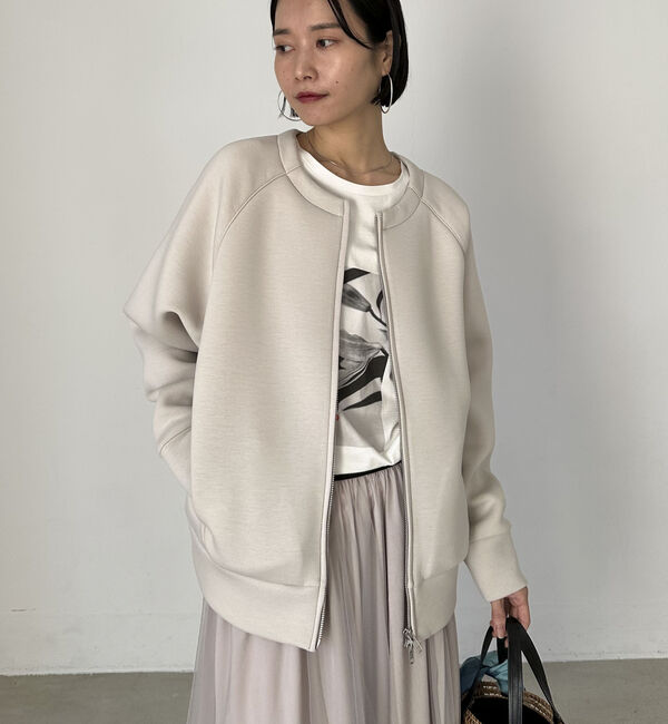Doux archives「Ｗ　ＺＩＰボンディングノーカラーブルゾン」|Tシャツ・カットソー|GREIGE