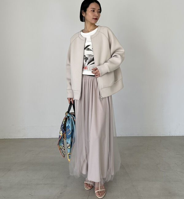 Doux archives「Ｗ　ＺＩＰボンディングノーカラーブルゾン」|Tシャツ・カットソー|