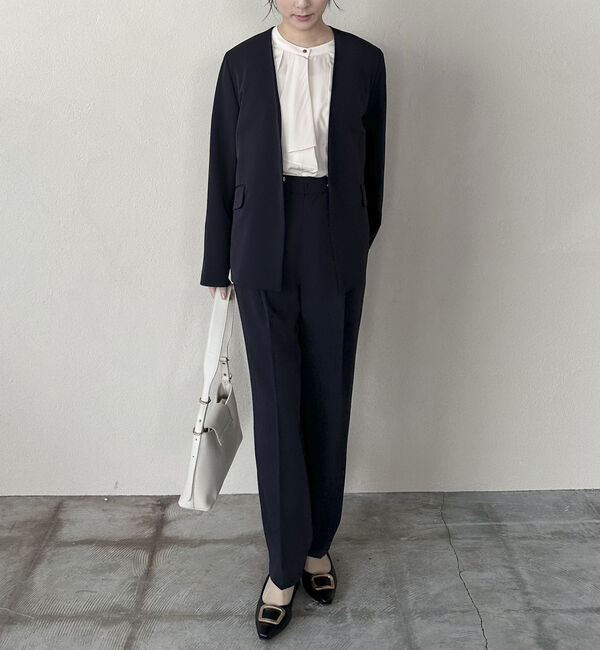 Doux archives「【セットアップ対応】ストレッチＶノーカラージャケット」|テーラードジャケット|