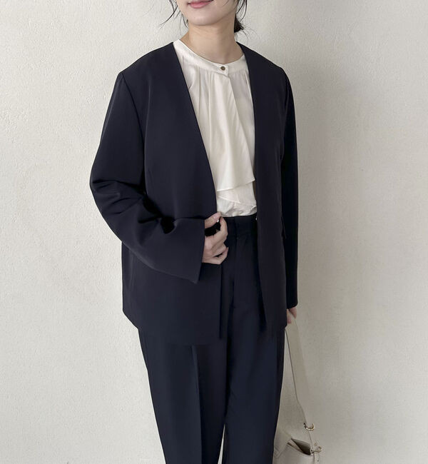 Doux archives「【セットアップ対応】ストレッチＶノーカラージャケット」|テーラードジャケット|
