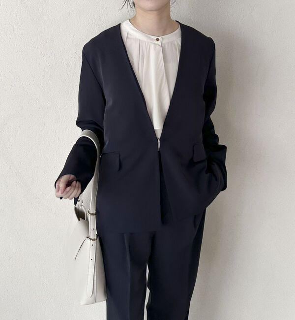 Doux archives「【セットアップ対応】ストレッチＶノーカラージャケット」|テーラードジャケット|
