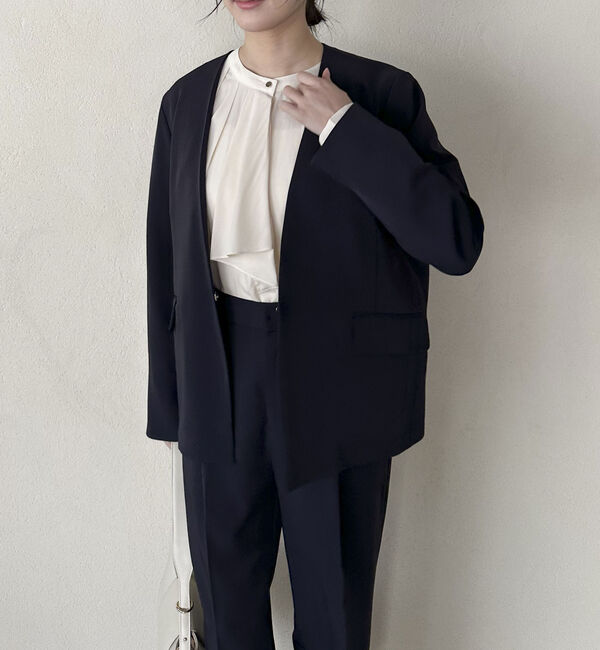 Doux archives「【セットアップ対応】ストレッチＶノーカラージャケット」|テーラードジャケット|