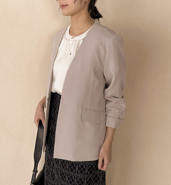Doux archives「【セットアップ対応】ストレッチＶノーカラージャケット」|テーラードジャケット|