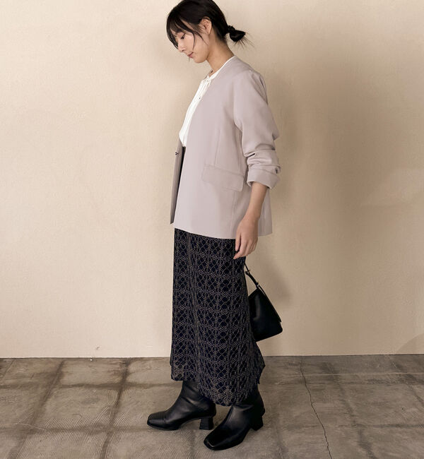 Doux archives「【セットアップ対応】ストレッチＶノーカラージャケット」|テーラードジャケット|