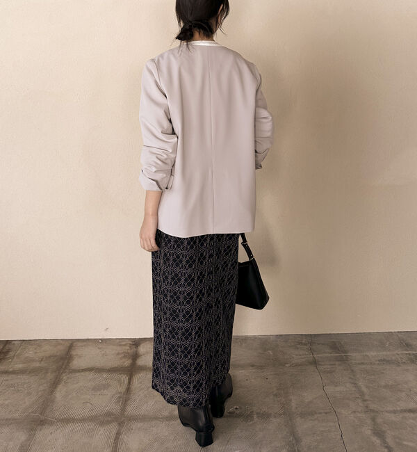 Doux archives「【セットアップ対応】ストレッチＶノーカラージャケット」|テーラードジャケット|