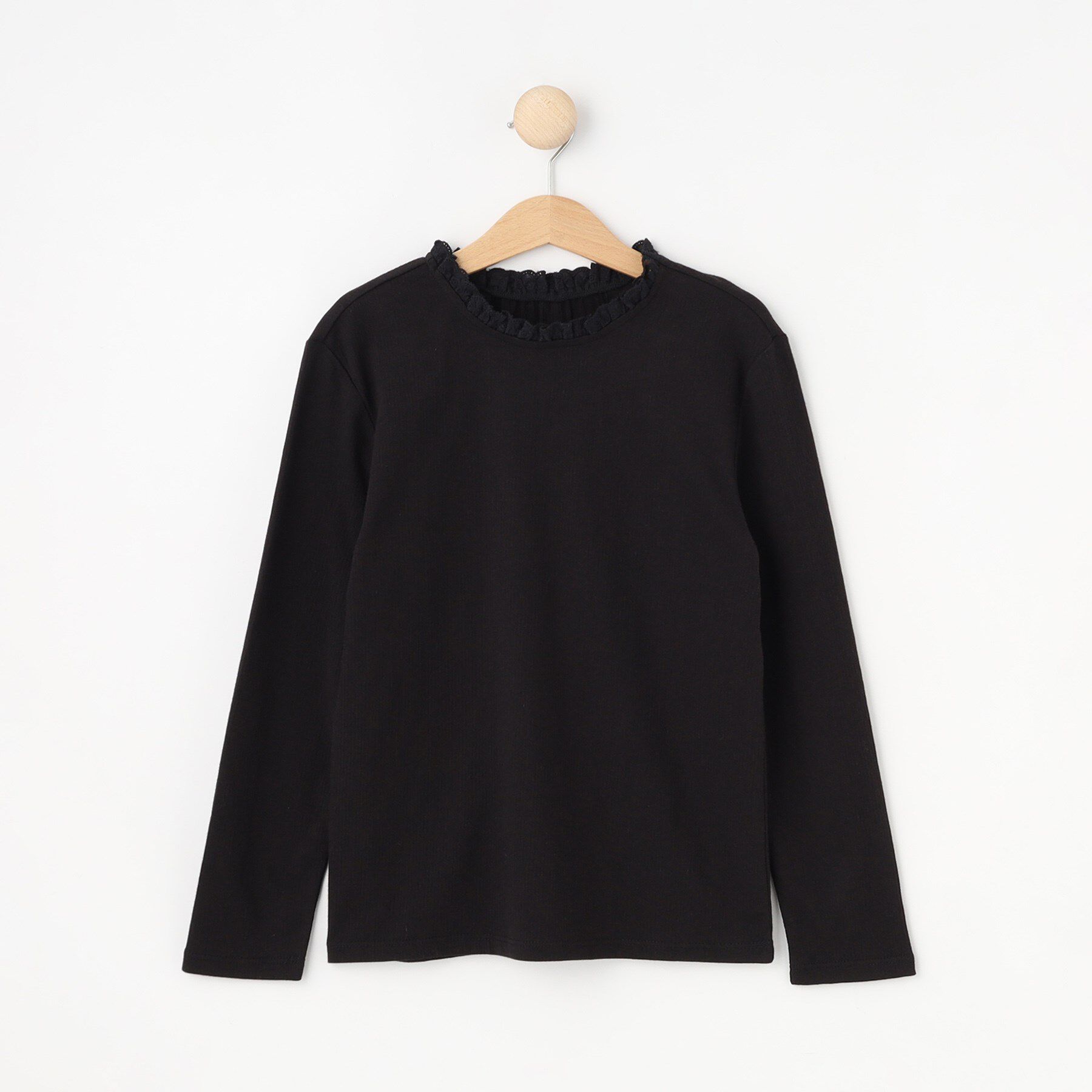 SHOO･LA･RUE「【100-140cm/プチセレ】フリルレースでお上品に インナートップス」|Tシャツ・カットソー|ブラック(019)