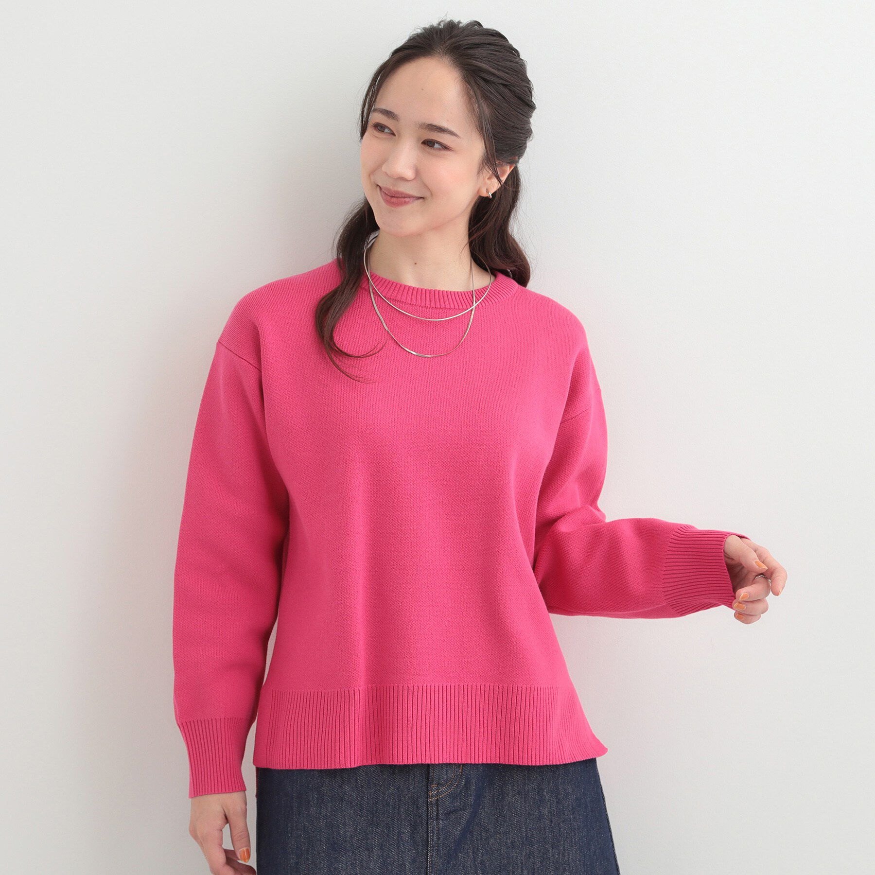 SHOO･LA･RUE「【S-LL/洗濯機可/体型カバー】大人世代も取り入れやすい スウェットライクニット」|ニット・セーター|