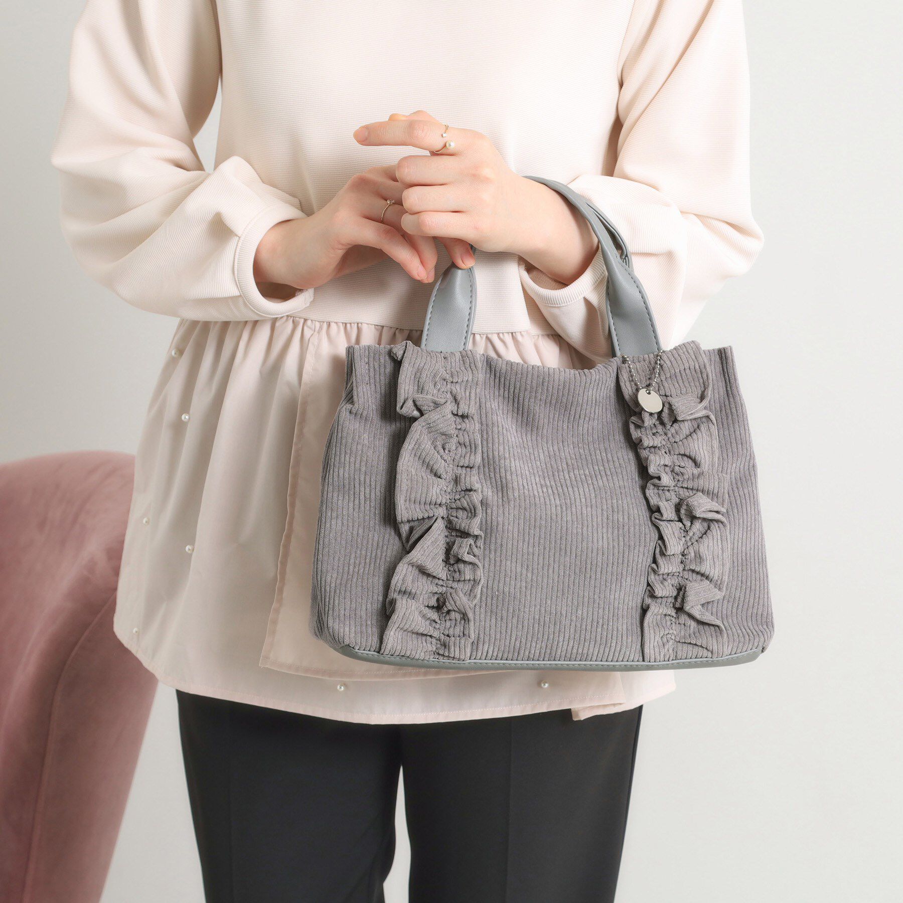 ITS&rsquo;DEMO「アソートフリルミニトート」|トートバッグ|グレー(012)