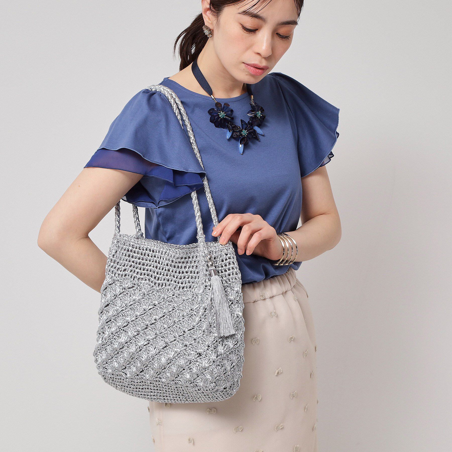 SunaUna「【こなれ見え！／肩掛け可能／軽量】メタリックトートバッグ」|トートバッグ|