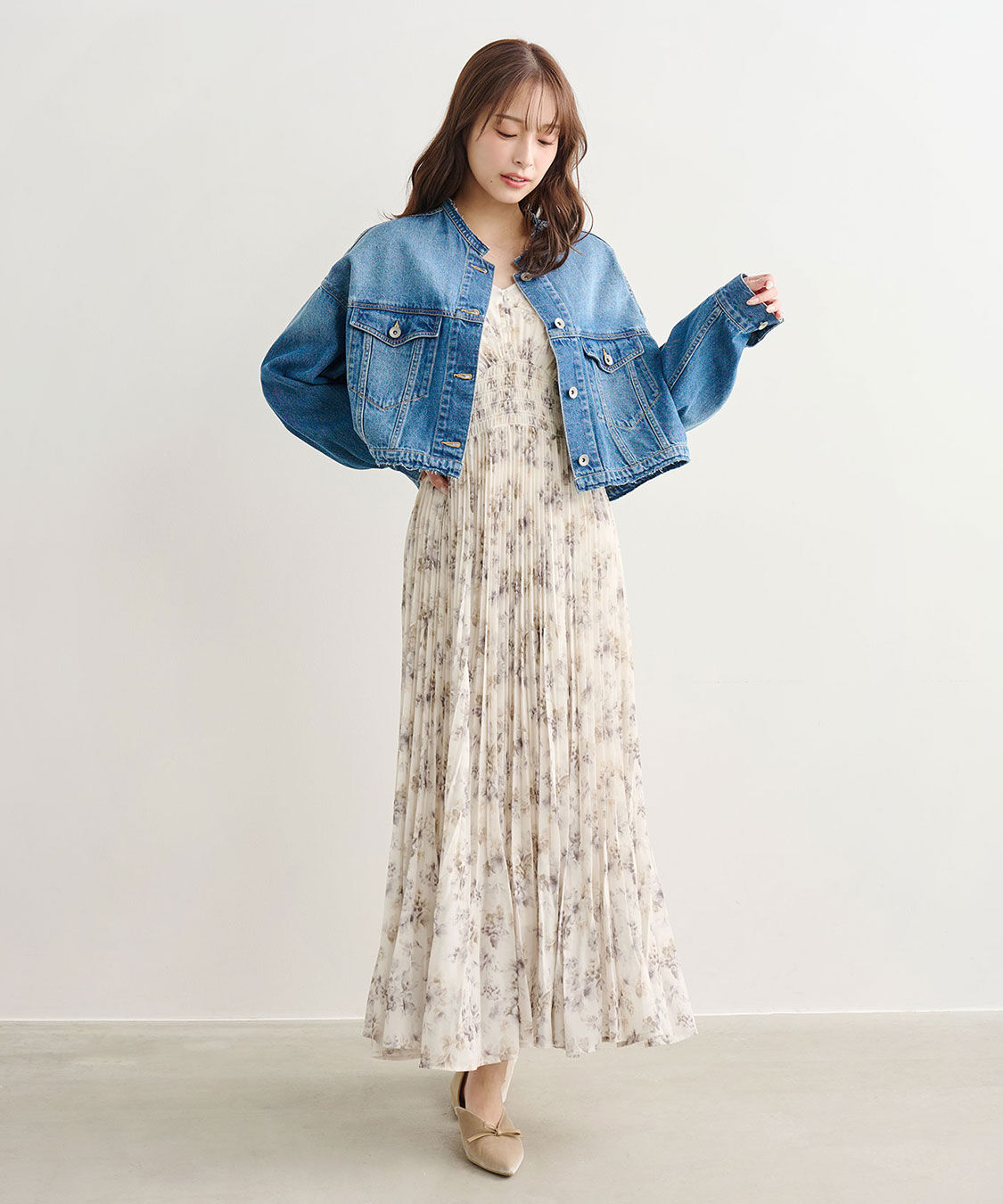 COCO DEAL「リメイク風ノーカラーGジャン」|デニムジャケット|