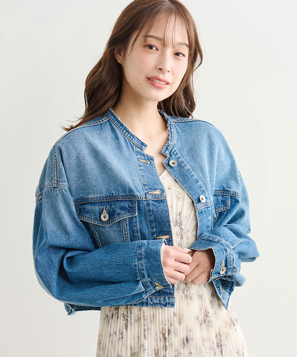 COCO DEAL「リメイク風ノーカラーGジャン」|デニムジャケット|