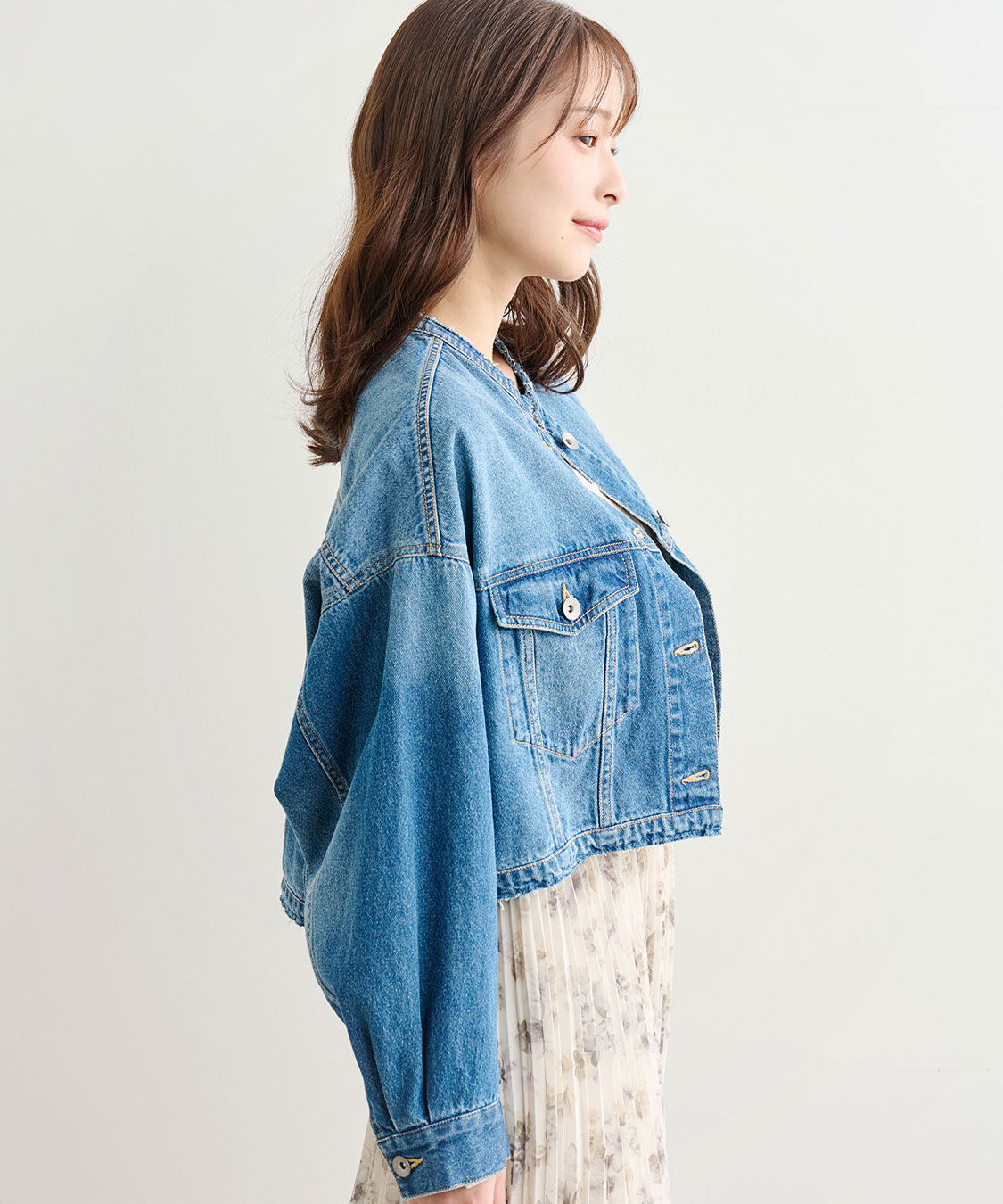 COCO DEAL「リメイク風ノーカラーGジャン」|デニムジャケット|