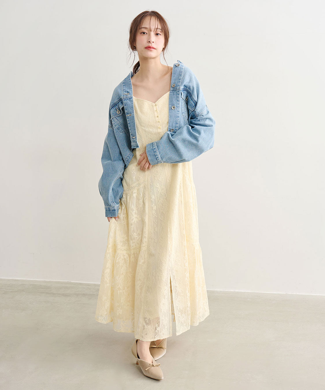 COCO DEAL「リメイク風ノーカラーGジャン」|デニムジャケット|