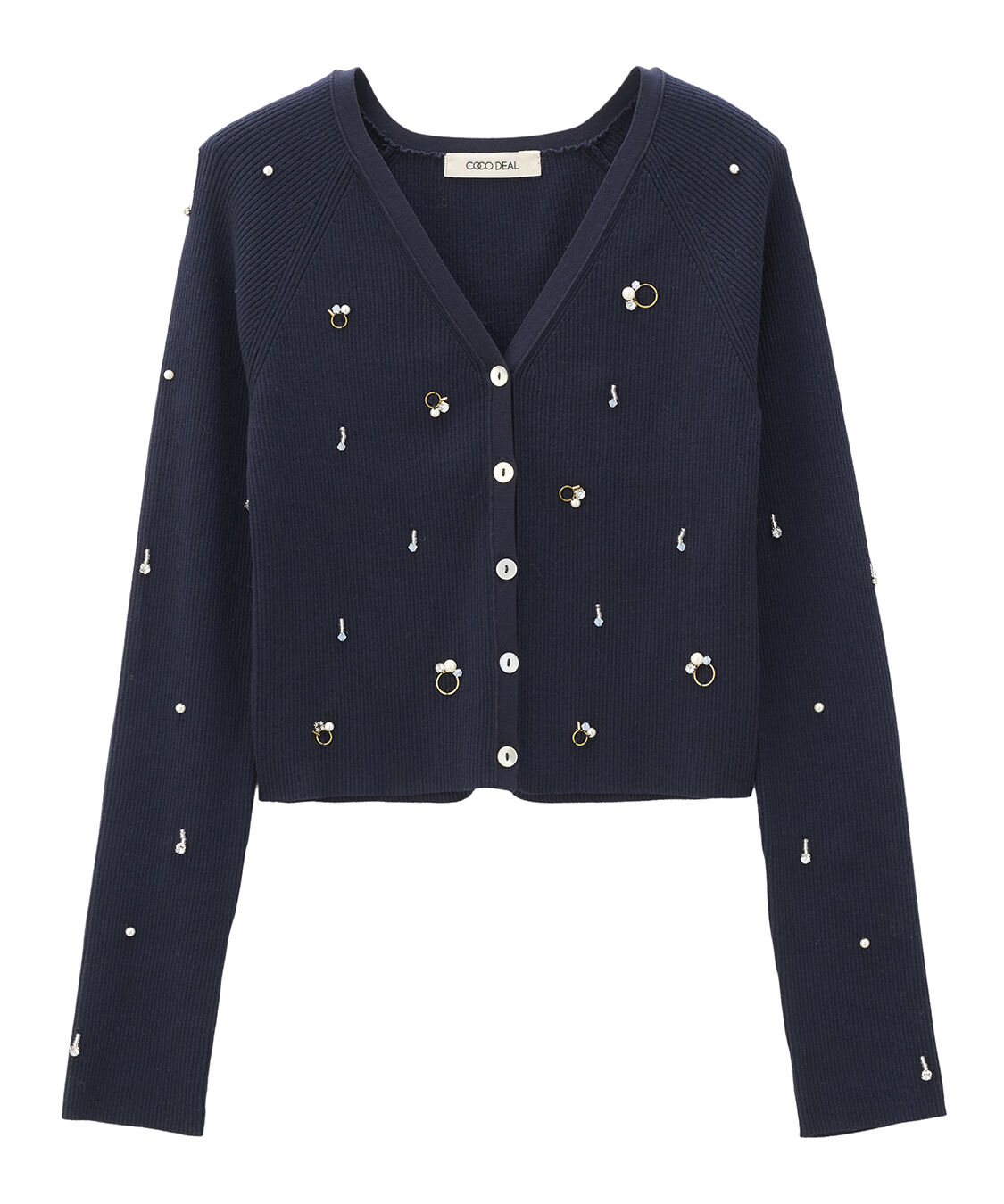 COCO DEAL「Vネックビジューニットカーディガン」|ニット・セーター|ネイビー