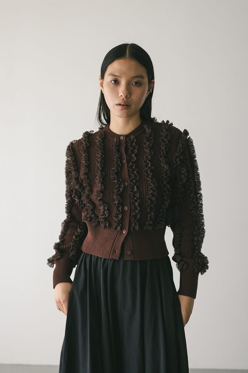 STYLEMIXER「チュールフリルニットカーデ」|カーディガン|BRN