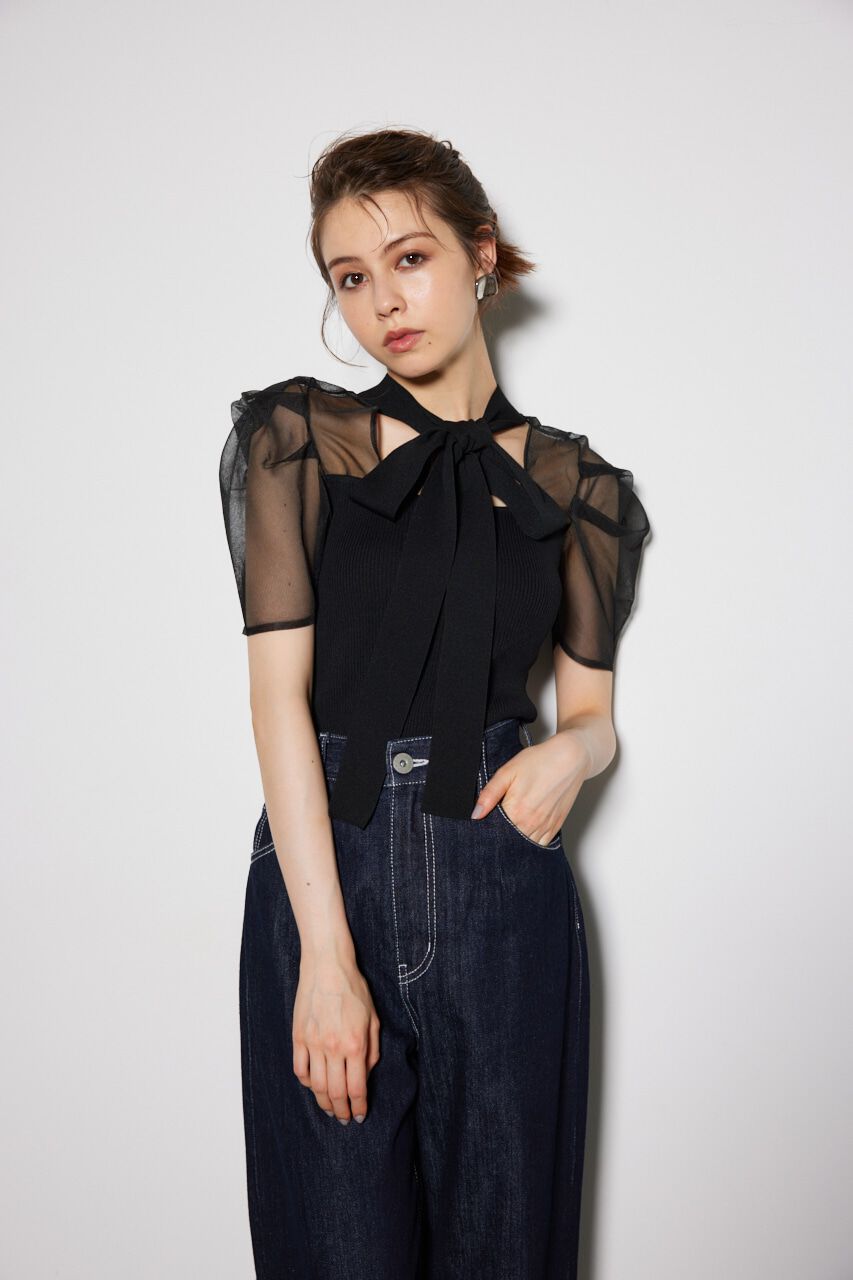 rienda「バックオープンニットトップス」|ニット・セーター|BLK