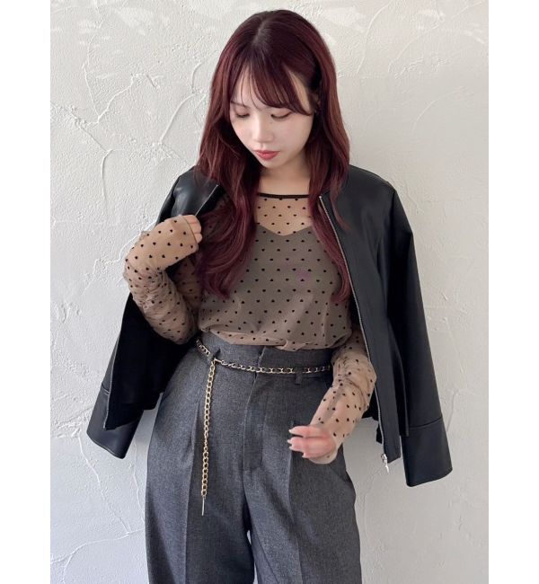 dazzlin「ウエストシェイプフェイクレザージャケット」|ライダースジャケット|