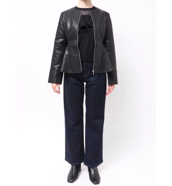 dazzlin「ウエストシェイプフェイクレザージャケット」|ライダースジャケット|