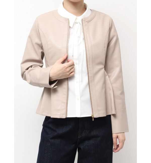 dazzlin「ウエストシェイプフェイクレザージャケット」|ライダースジャケット|