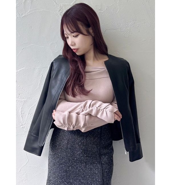 dazzlin「ウエストシェイプフェイクレザージャケット」|ライダースジャケット|