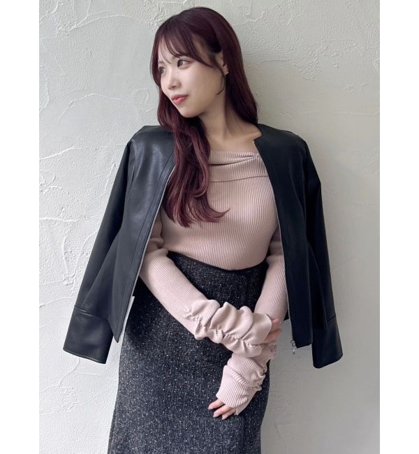 dazzlin「ウエストシェイプフェイクレザージャケット」|ライダースジャケット|