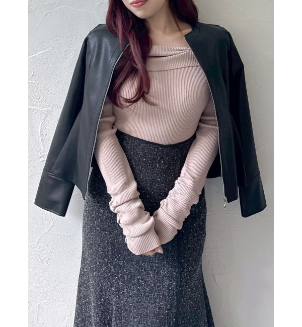 dazzlin「ウエストシェイプフェイクレザージャケット」|ライダースジャケット|