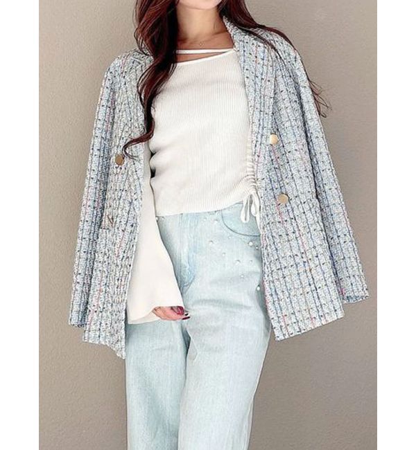 MERCURYDUO「オリジナルツイードテーラードジャケット【セットアップ着用可】」|テーラードジャケット|アイスブルー