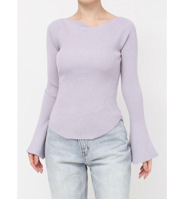 LAGUNAMOON「アシンメトリードレープフレアスリーブニット」|ニット・セーター|