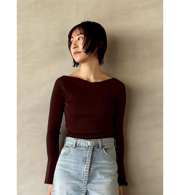 LAGUNAMOON「アシンメトリードレープフレアスリーブニット」|ニット・セーター|