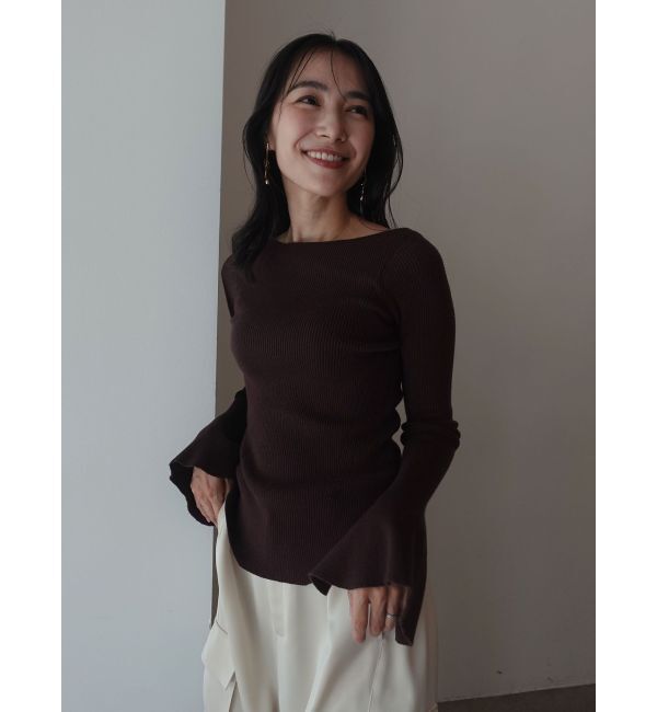 LAGUNAMOON「アシンメトリードレープフレアスリーブニット」|ニット・セーター|