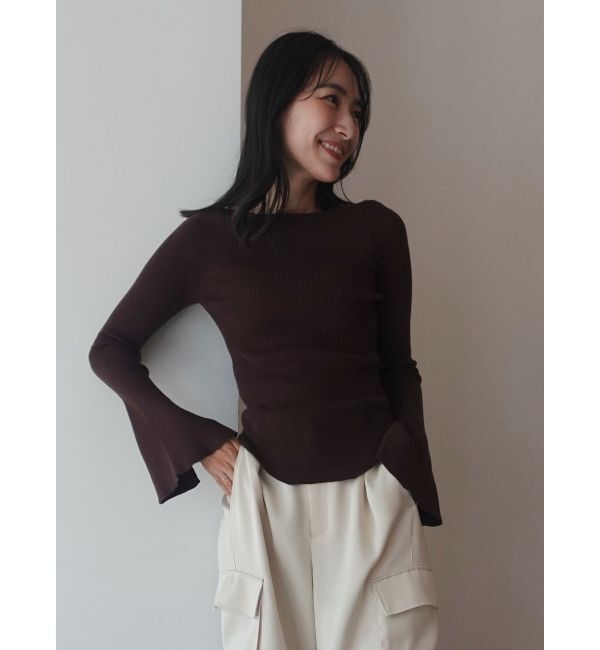 LAGUNAMOON「アシンメトリードレープフレアスリーブニット」|ニット・セーター|