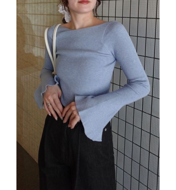 LAGUNAMOON「アシンメトリードレープフレアスリーブニット」|ニット・セーター|ブルー