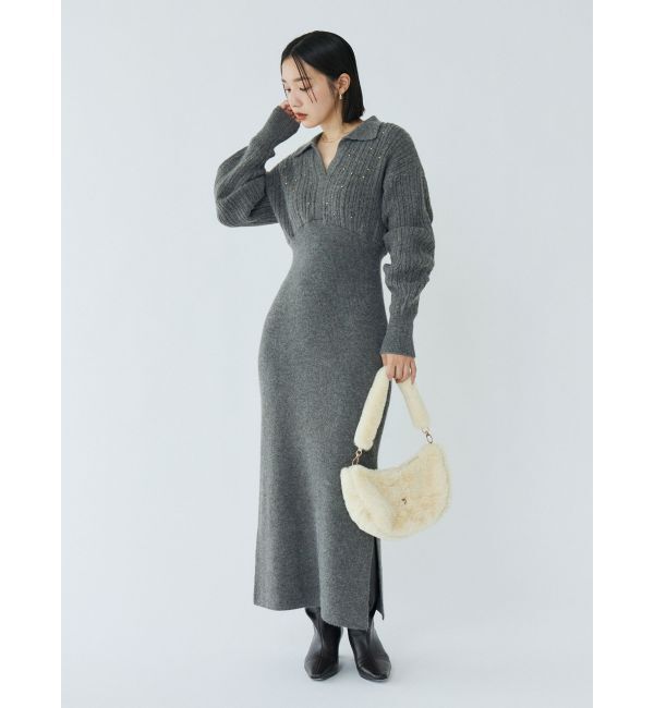 REVIVAL】ケーブルビジューIラインニットワンピース（LAGUNAMOON