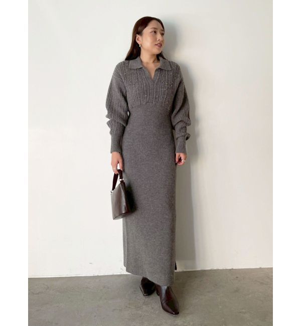 REVIVAL】ケーブルビジューIラインニットワンピース（LAGUNAMOON