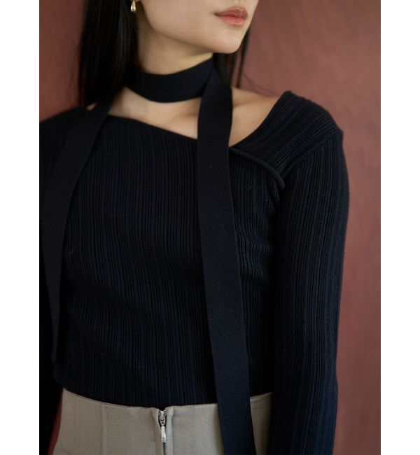 LAGUNAMOON「ボウタイアシンメトリーネックニットプルオーバー」|ニット・セーター|