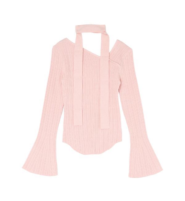 LAGUNAMOON「ボウタイアシンメトリーネックニットプルオーバー」|ニット・セーター|