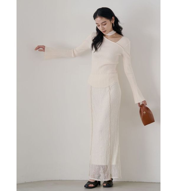 LAGUNAMOON「ボウタイアシンメトリーネックニットプルオーバー」|ニット・セーター|