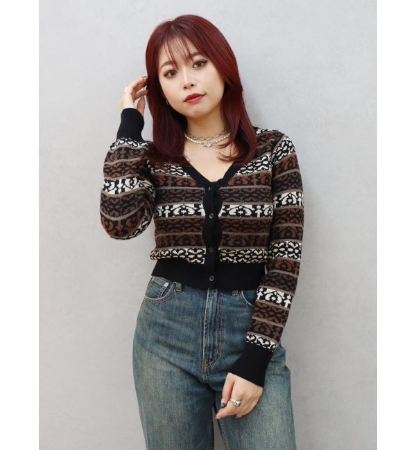 EVRIS「オリジナルジャガードショートニットカーディガン」|カーディガン|ブラック