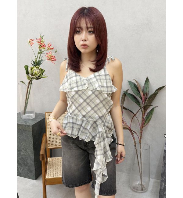 EVRIS「チェックシフォントップス」|キャミソール|