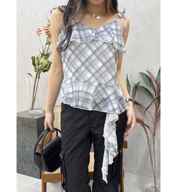 EVRIS「チェックシフォントップス」|キャミソール|