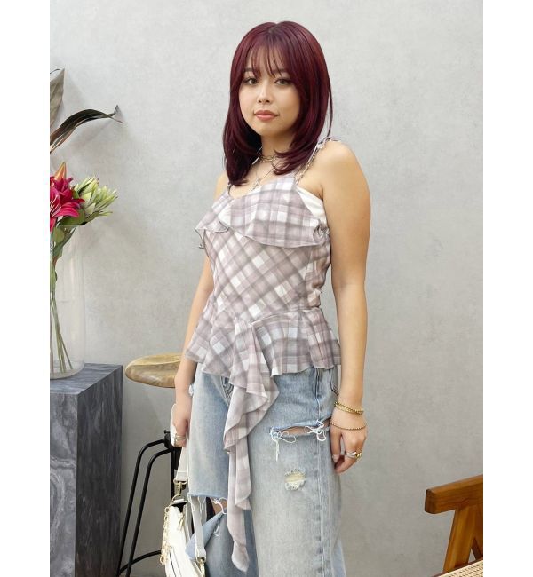 EVRIS「チェックシフォントップス」|キャミソール|