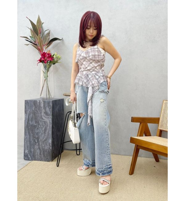 EVRIS「チェックシフォントップス」|キャミソール|